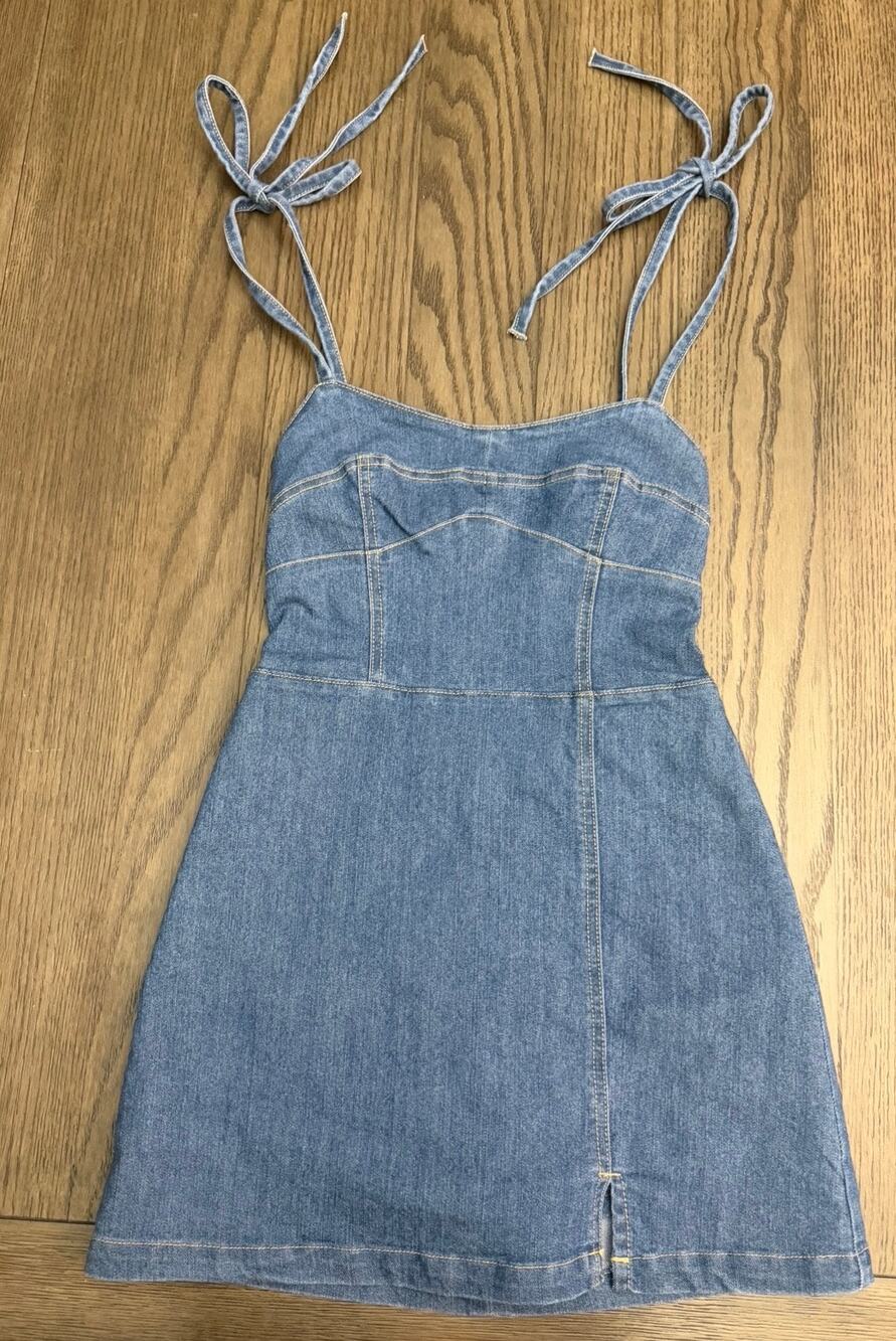 Love Fire Denim Romper Dress Medium Tie Straps